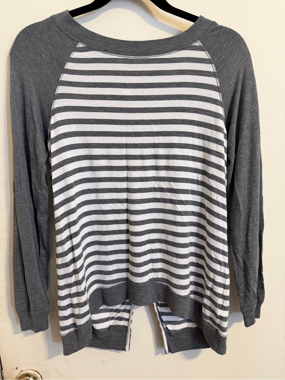 Striped Raglan Long Sleeve Top - Gray & White by Sunday Size XS OVERSIZED